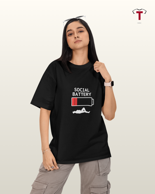Black Social Battery Unisex Cotton T-Shirt
