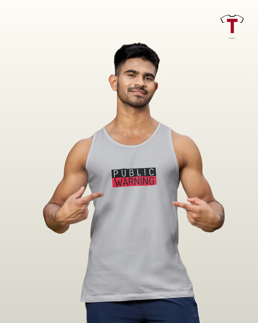 Heather Gray Public Warning Unisex Tanktop