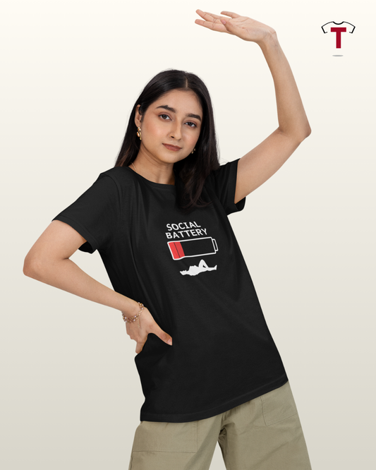 Black Social Battery Unisex Cotton T-Shirt