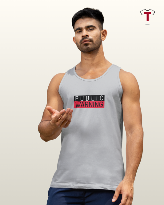 Heather Gray Public Warning Unisex Tanktop