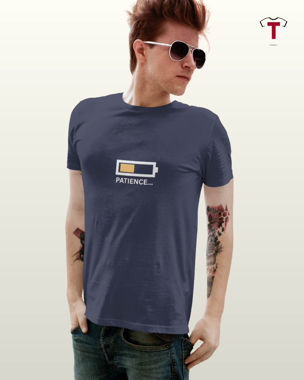Navy Social battery Unisex Cotton T-Shirt