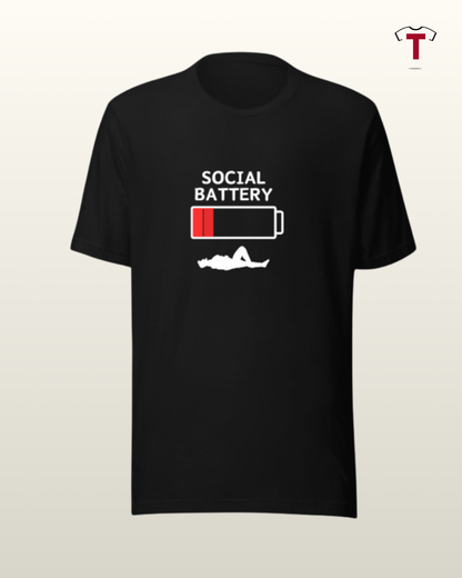 Black Social Battery Unisex Cotton T-Shirt