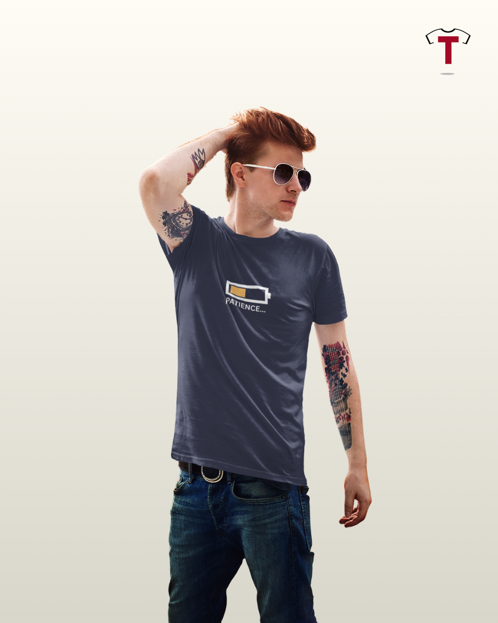 Navy Social battery Unisex Cotton T-Shirt